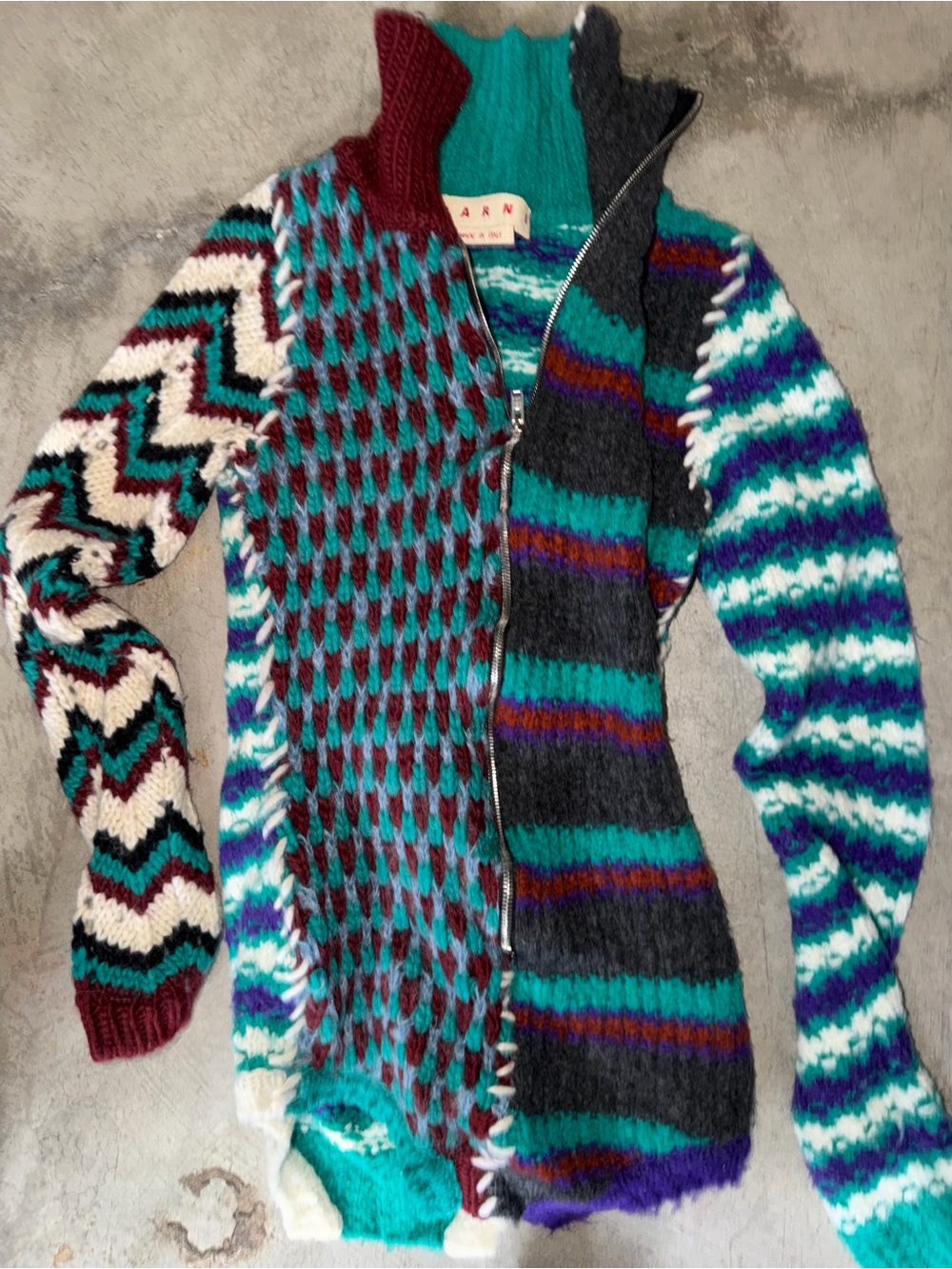 Marni Multicolor Mixed-Pattern Zip-Up Women's Sweater